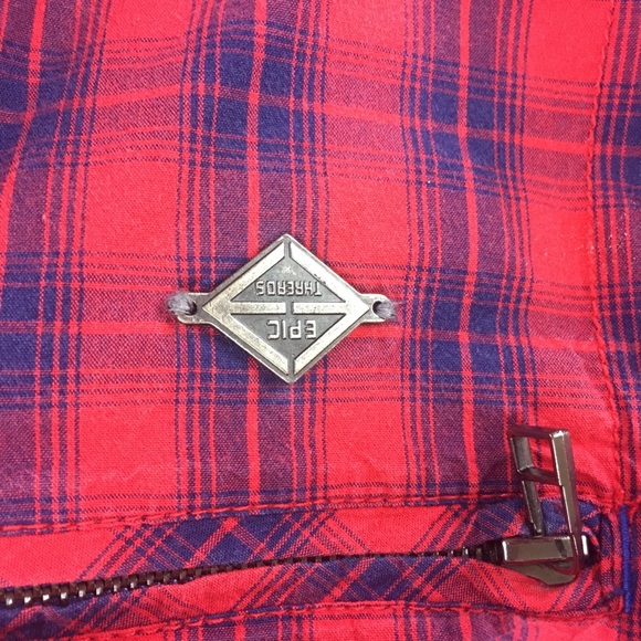 Epic Threads Shirt Junions Size Large Elbow Patches Red Plaid Button Up Outdoor - Picture 10 of 16